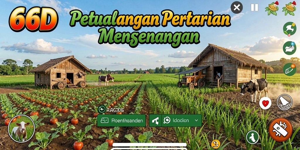 Tampilan screenshot menunjukkan gameplay pertanian yang menarik.