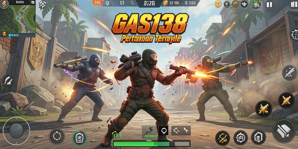 Screenshot utama GAS138 menampilkan aksi pertarungan Battle Royale yang seru.