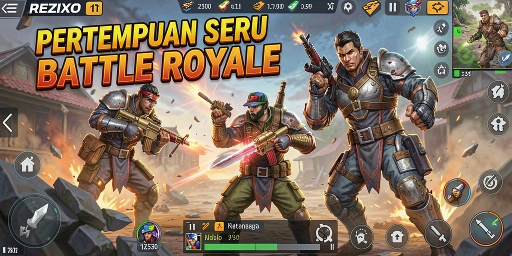 Tangkapan layar utama REZIXO menampilkan aksi mendebarkan dalam gameplay Battle Royale.