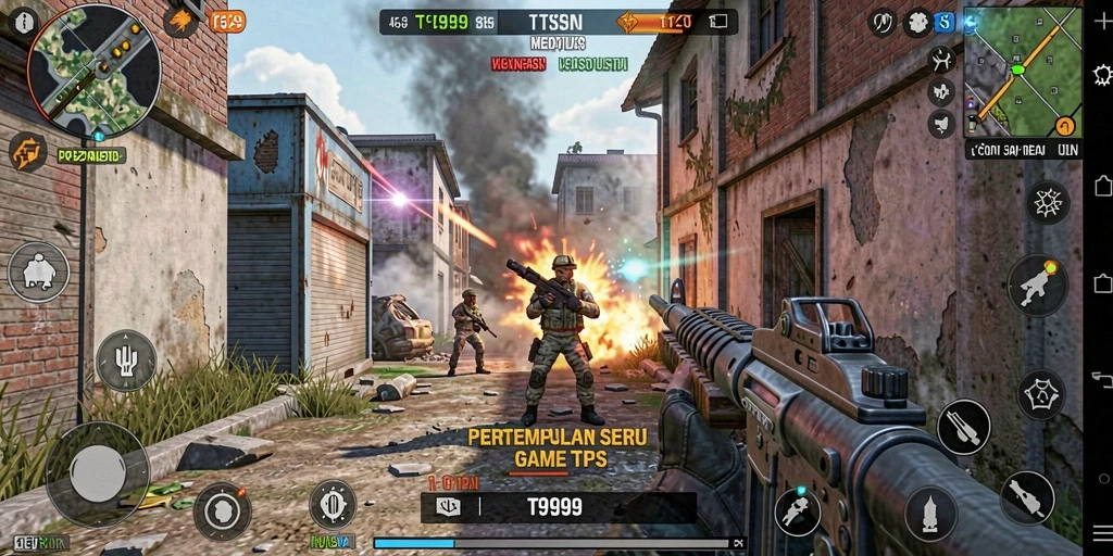 Tangkapan layar utama gameplay TPS T9999 dengan aksi seru.