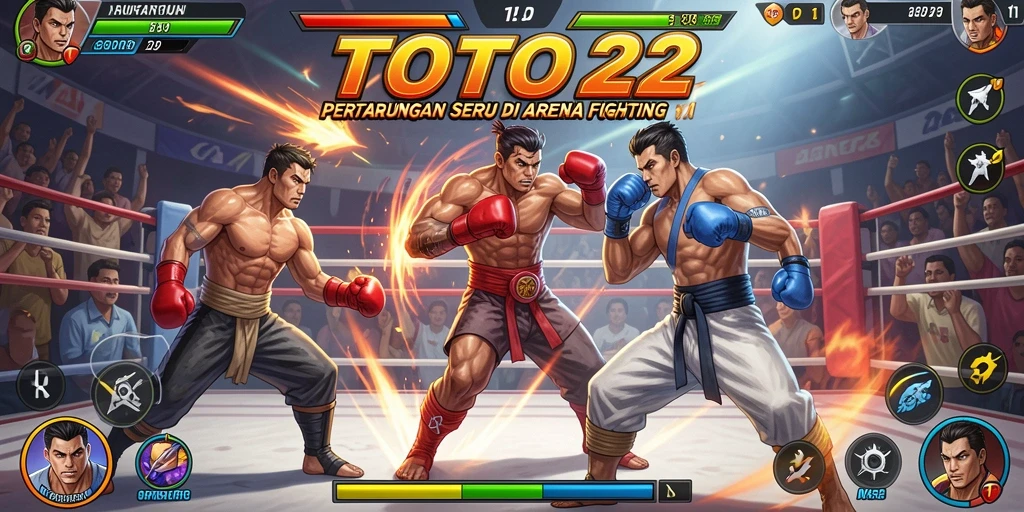 Screenshot TOTO22 menampilkan pertarungan intens di arena yang menegangkan.