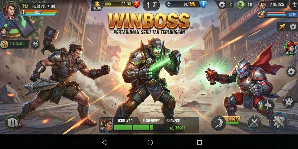 Tampilan gameplay seru WINBOSS dengan aksi pertarungan cepat.
